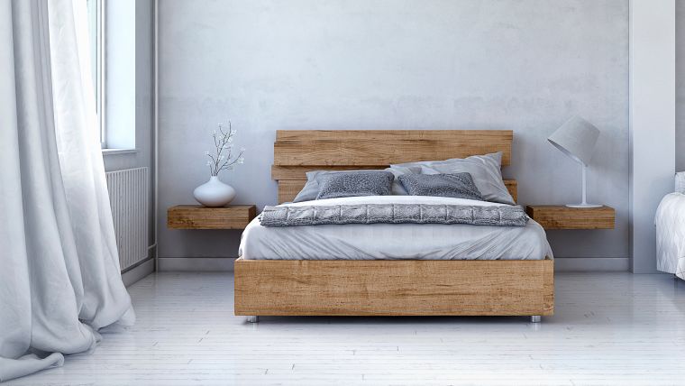 chambre avec lit en bois 
