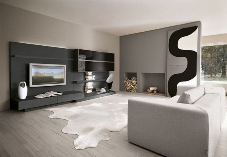 salon design avec canapé en gris et tapis de sol déco