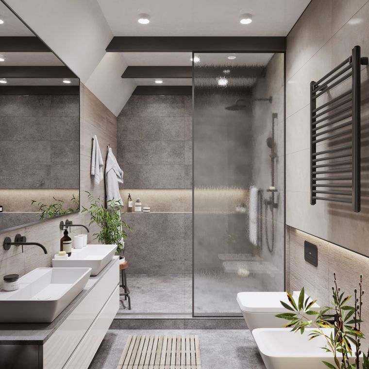 salle de bain grise contemporaine 