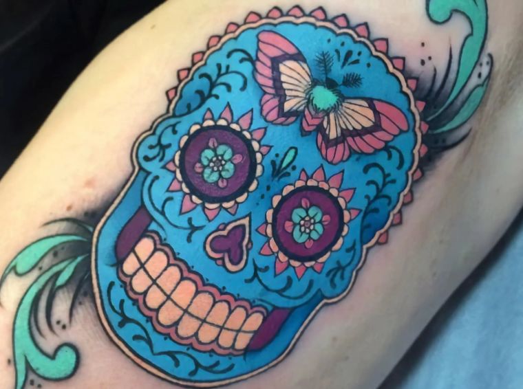 tatouage 2020 tête de mort mexicain 