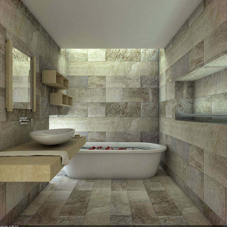 salle de bain avec de la pierre naturelle