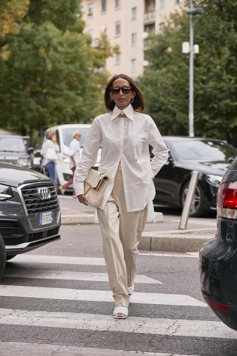 veste blanche et pantalon femme tenue style