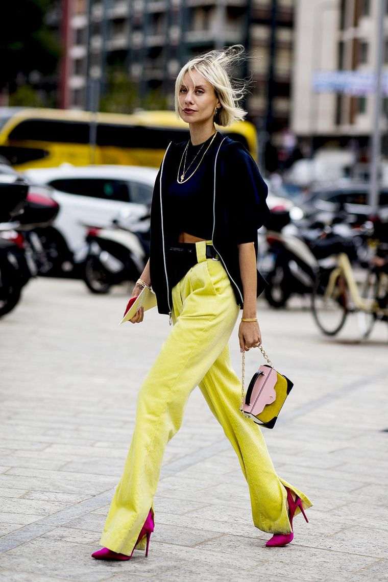 pantalon tendance jaune fluorescent