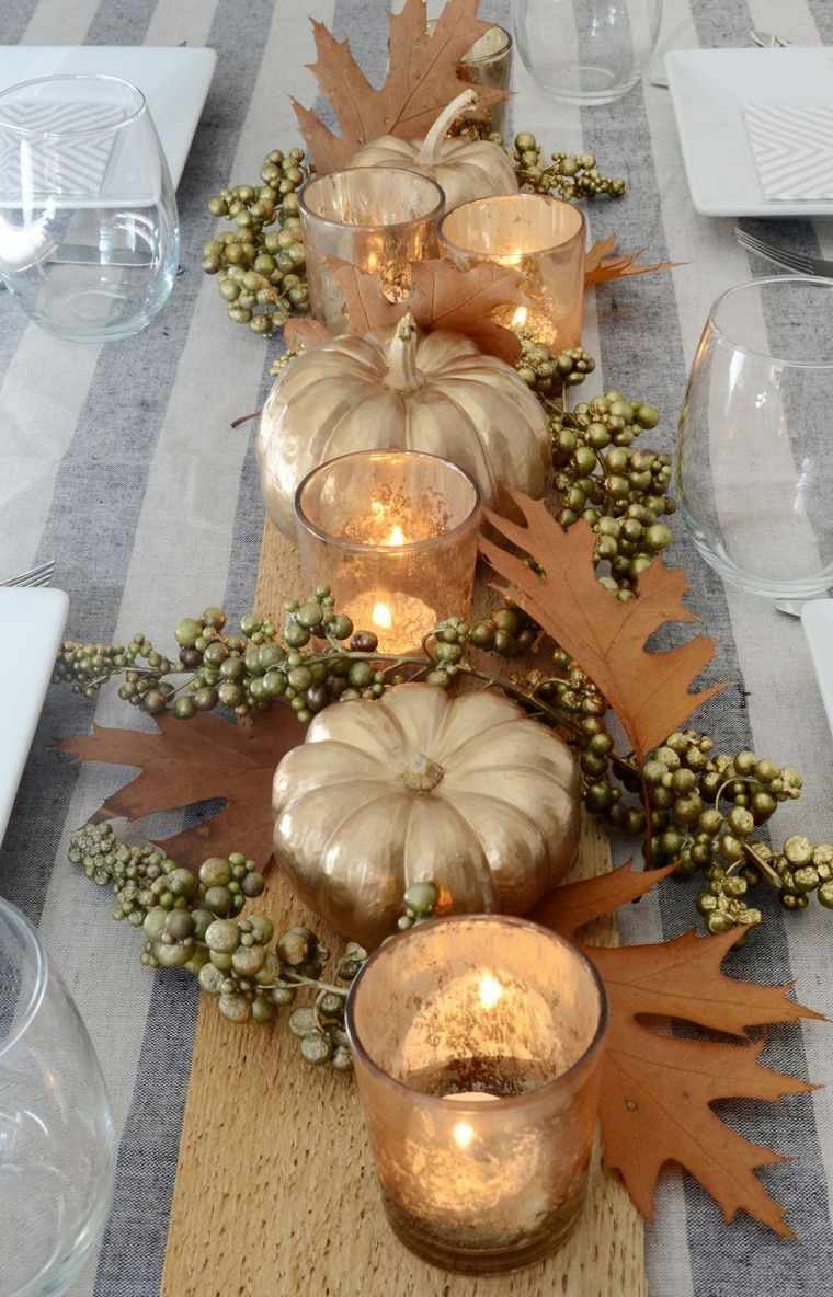 décoration Thanksgiving citrouilles dorées