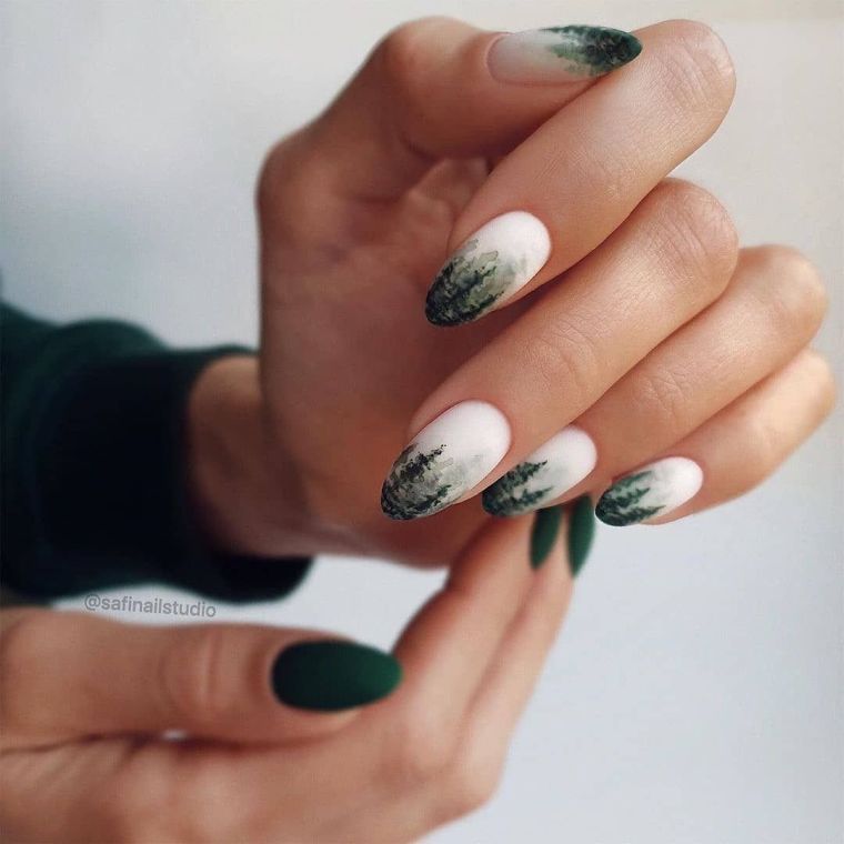 nail art hiver noel blanc vert