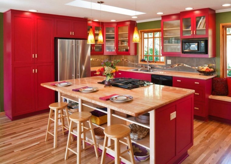 couleur ilot de cuisine rouge