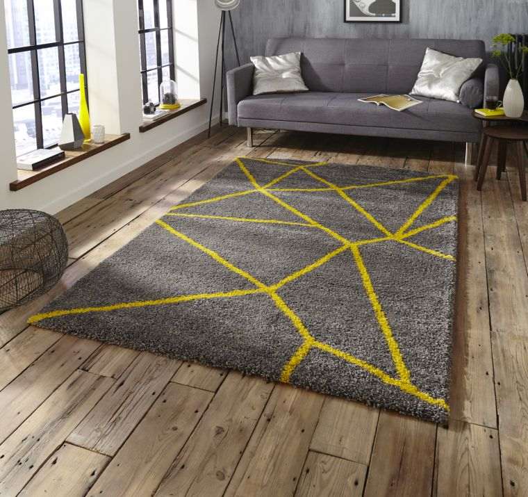 tapis déco jaune et gris 
