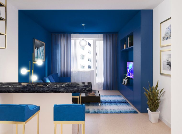 déco salon moderne en bleu