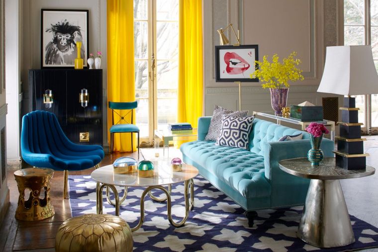 rideaux de salon modernes en jaune 