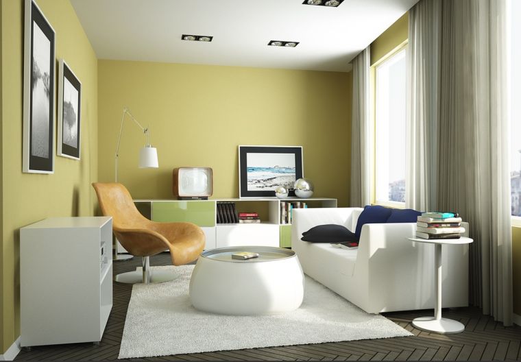 salon de design élégant avec murs en jaune 
