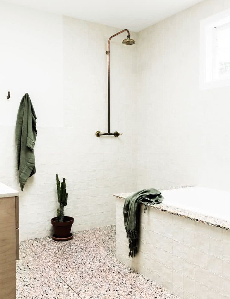 cabine de douche idée salle de bain blanche et verte
