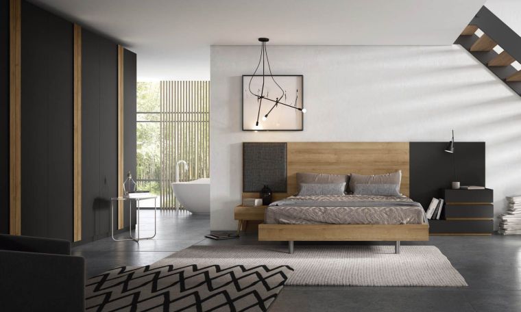 chambre design moderne en bois et gris