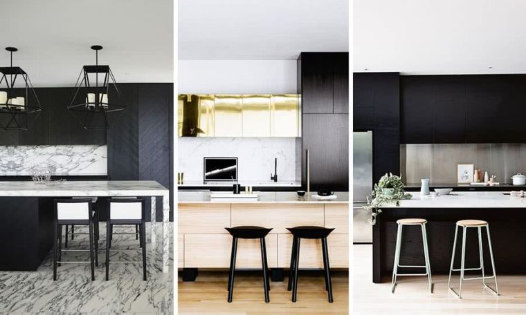 décoration de cuisine moderne en noir et bois