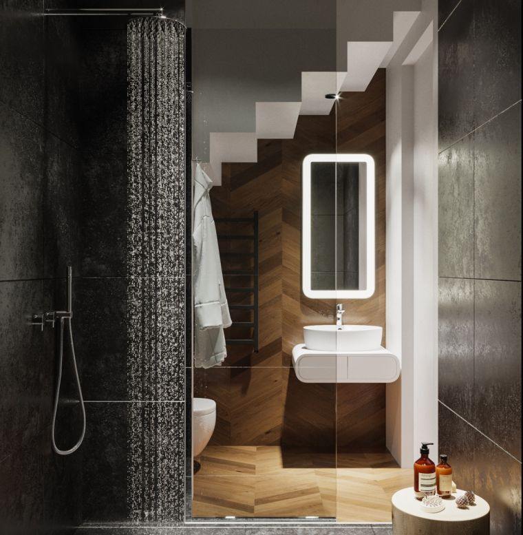 salle de bain avec sol en bois