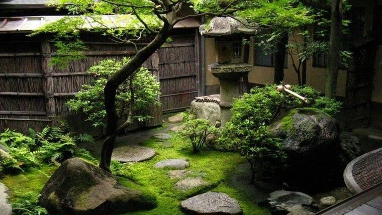 zen jardin verdure pierres bois