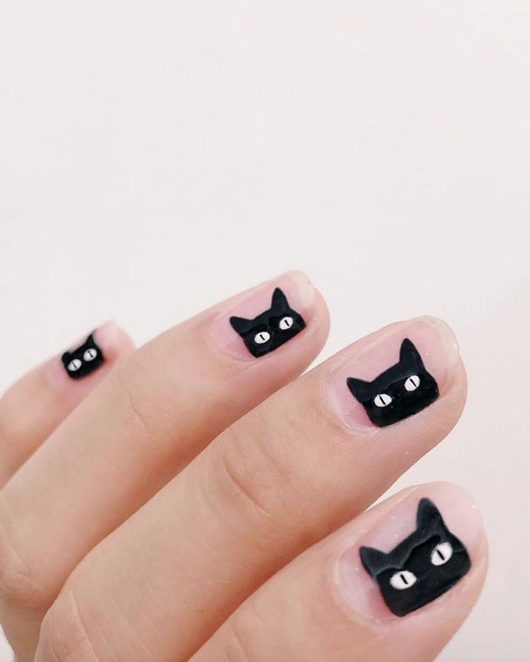 chat noirs ongles halloween