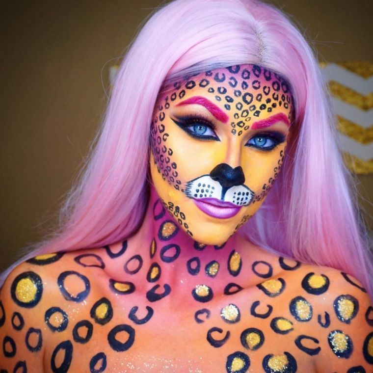 maquillage dernière minute Halloween : idée de quépard coloré 