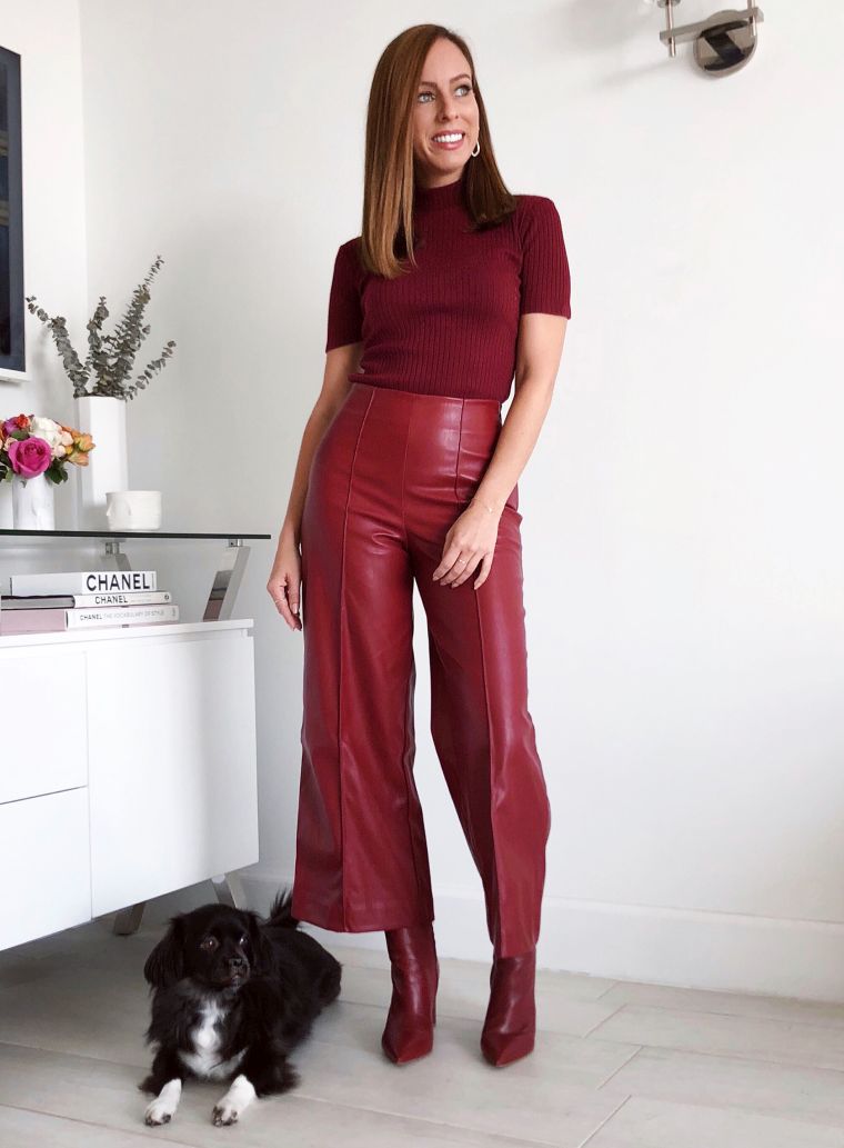 pantalon moderne en cuir rouge