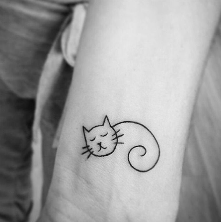 idée tatouage minimaliste de chat qui dort