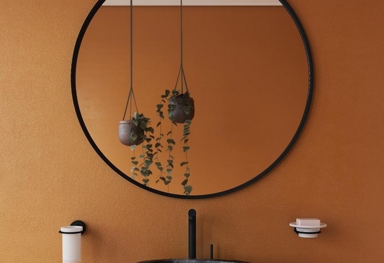 salle bain couleur moutarde miroir