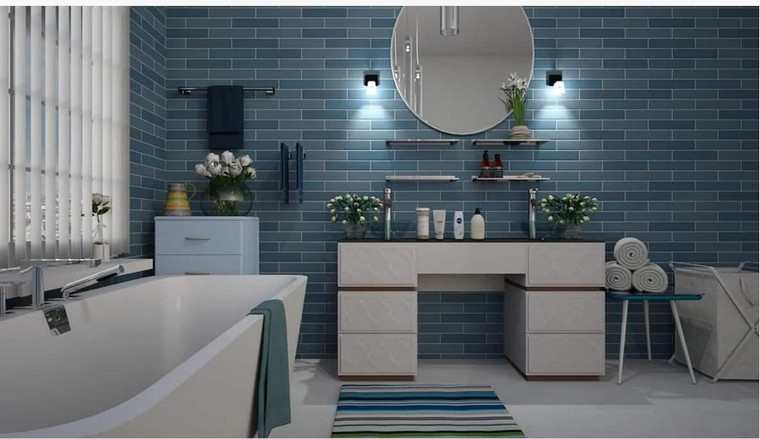 salle de bains tons bleus