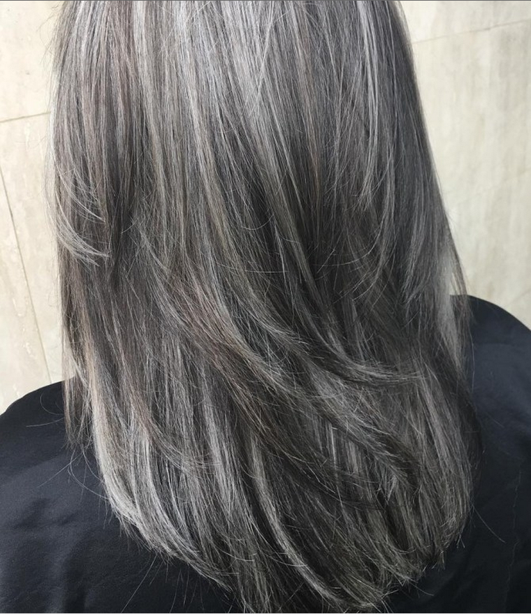 coiffure cheveux gris noirs lisses