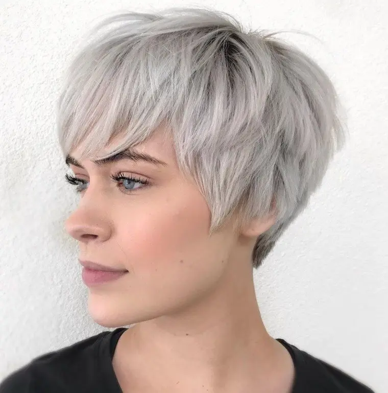 coupe pixie plumeuse pour cheveux gris et blancs