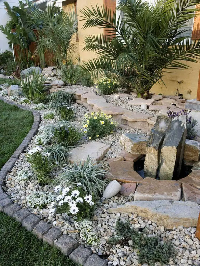 aménager jardin rocaille avec pierres et galets