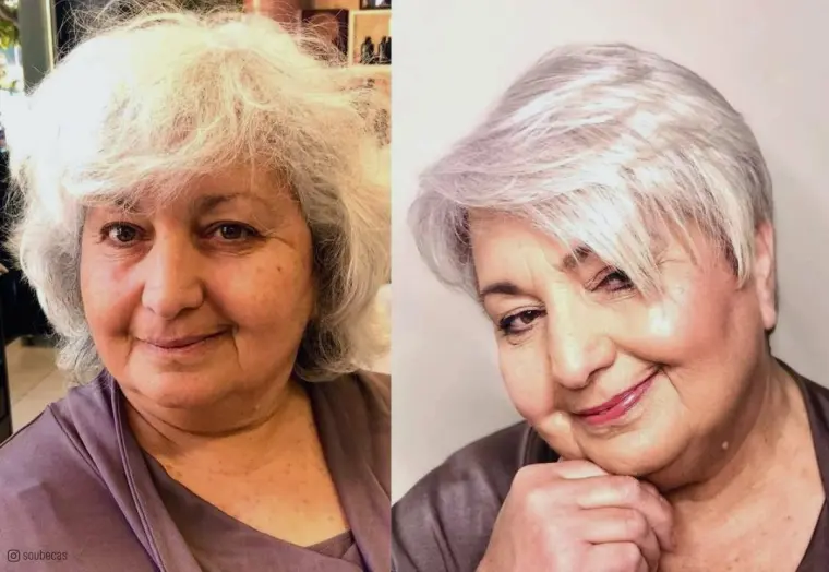 coupe de cheveux 2022 femme 50 ans visage rond court avec frange sur le côté