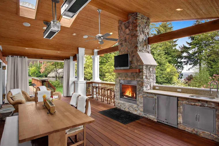Wood covered summer kitchen