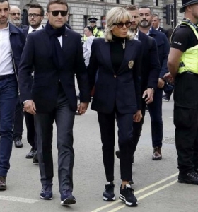 Emmanuel et Brigitte Macron Londres funérailles