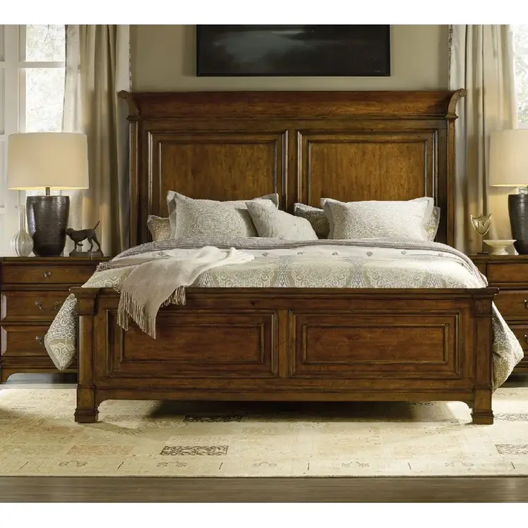 wooden headboard with integrated bedside table 