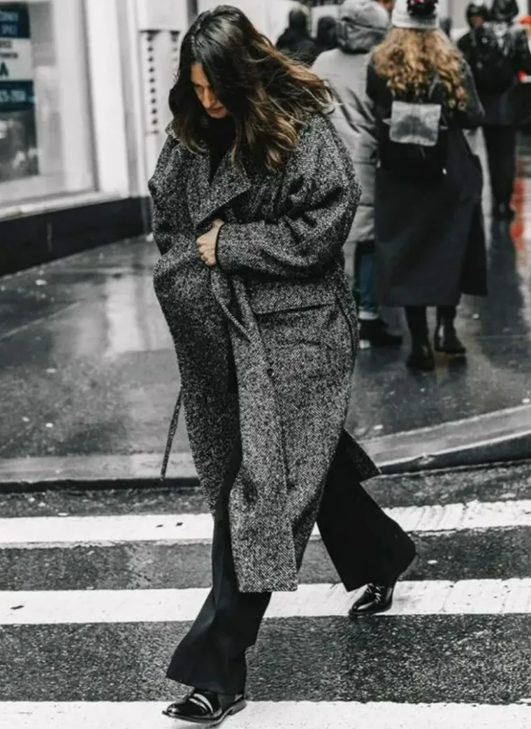 manteau en tweed noir classique