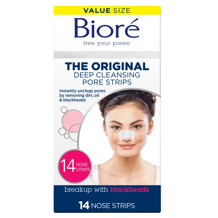 strips against black dots and pores Bioré