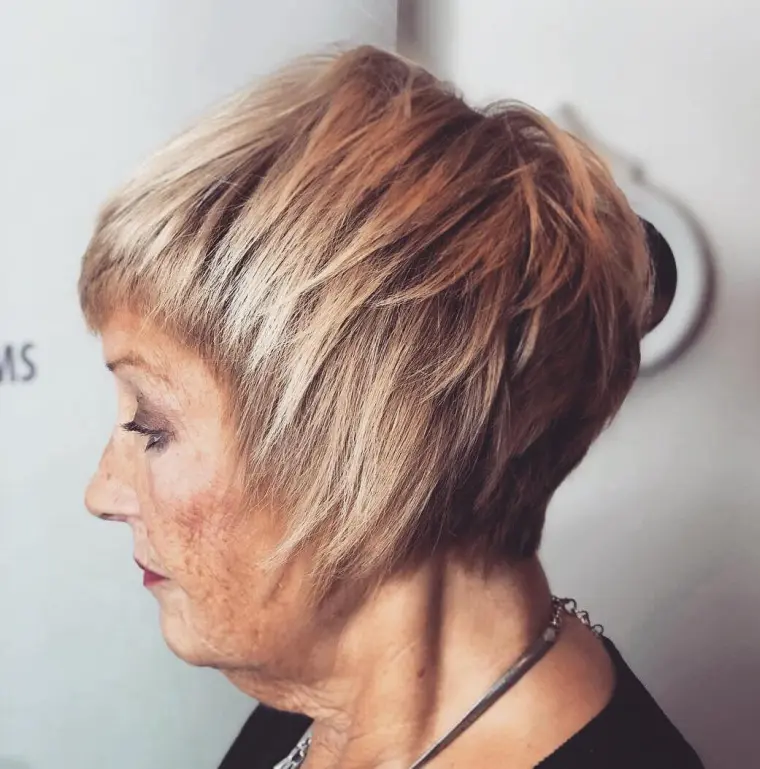 shaggy bob with highlights for women aged 60 and over