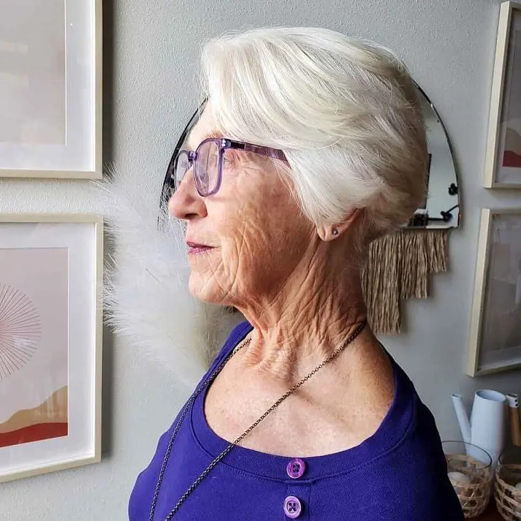 short hairstyle for 70 year old woman with glasses