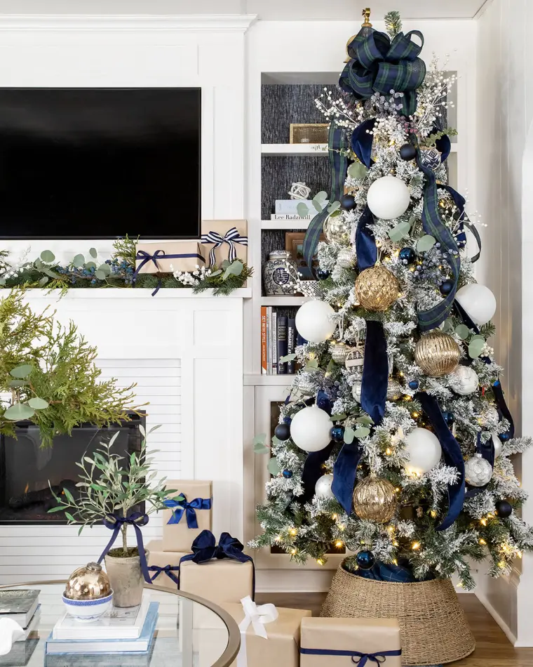 décoration de Noël moderne couleurs bleu et blanc