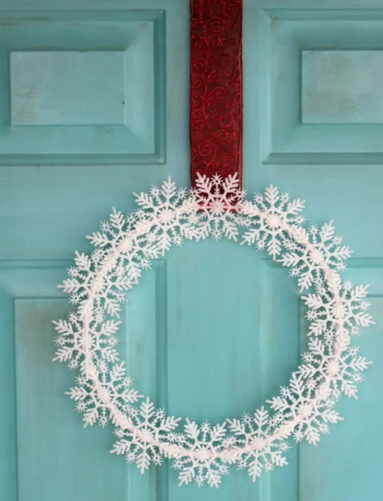 décoration porte Noël flocons neige
