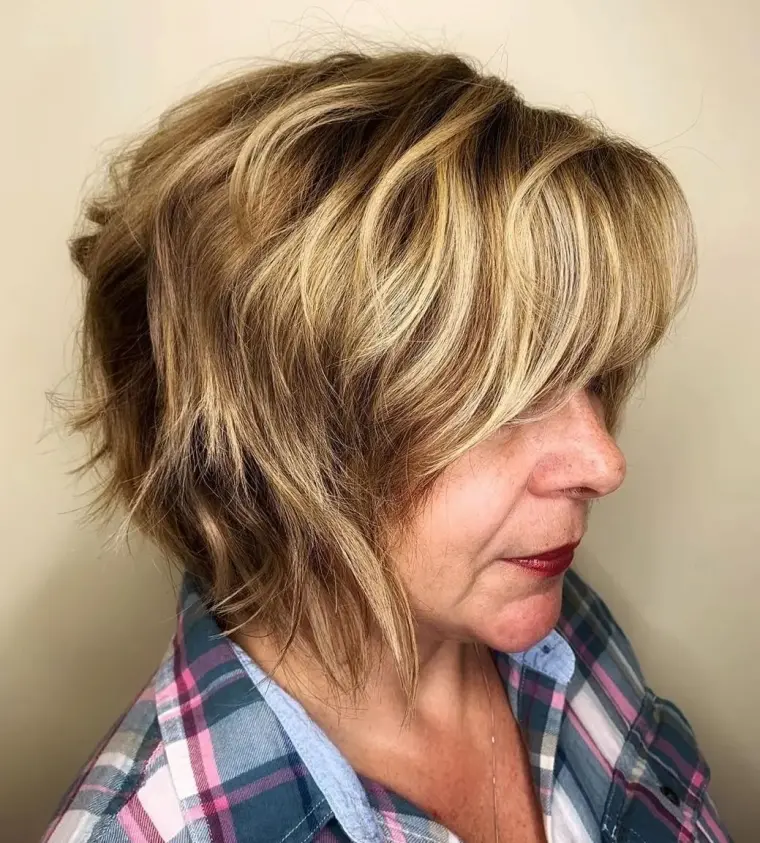65 year old woman with bronde hairstyle