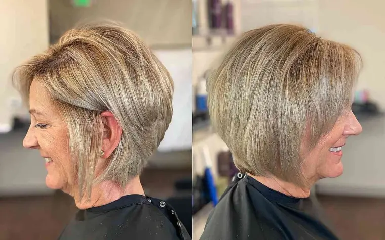 coiffure pour femme de 70 ans cheveux fins carré avec la raie sur le côté