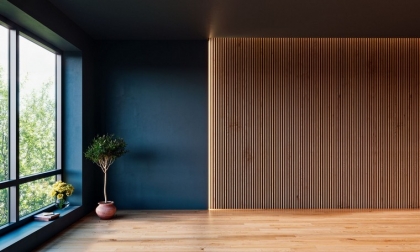 mur en bois intérieur décoratif bleu