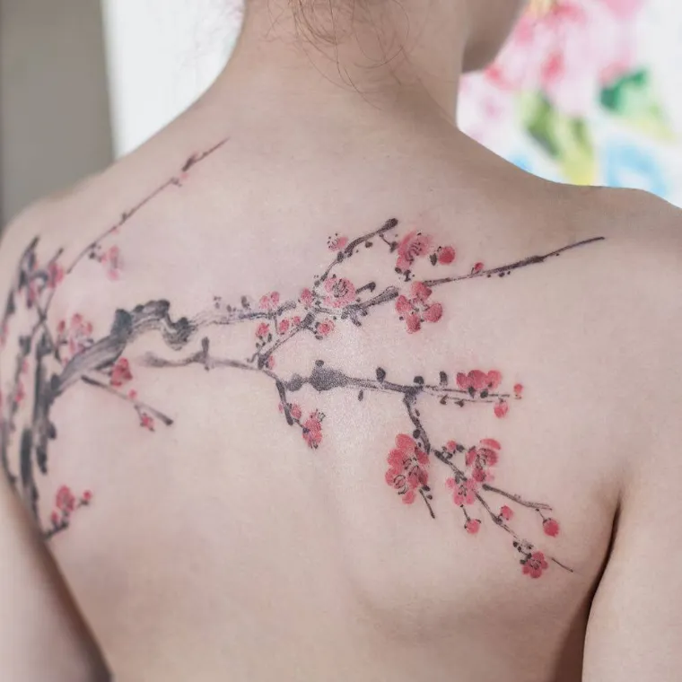 arbre cerisier tatouage aquarelle