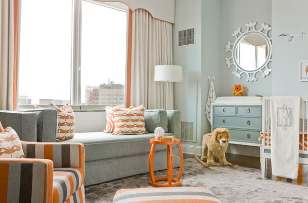 Chambre enfants contemporaine orange et gris