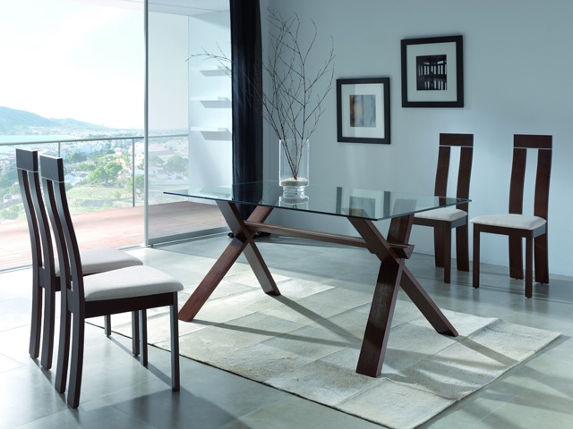 Combinaison bois verre table salon