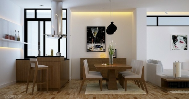 Cuisine et salon chene clair meubles modernes