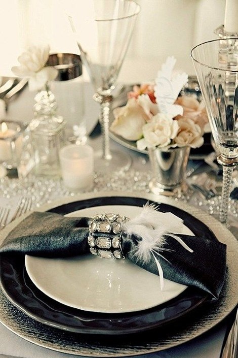 Decoration plume mariage noir et blanc