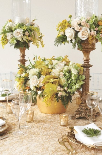 Jaune vert fleurs table