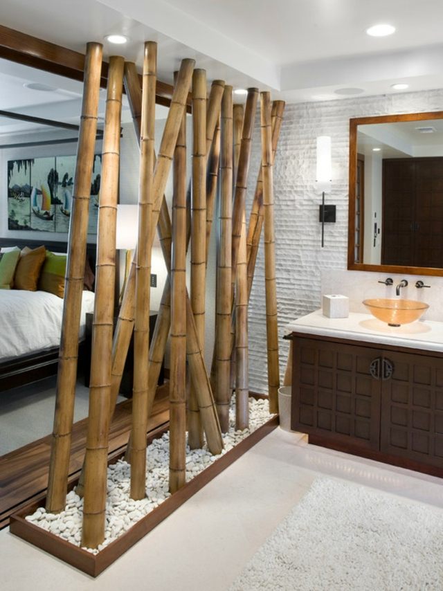 Mur en bamboo en déco salle de bain