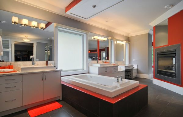 Salle de bain design moderne orange vif