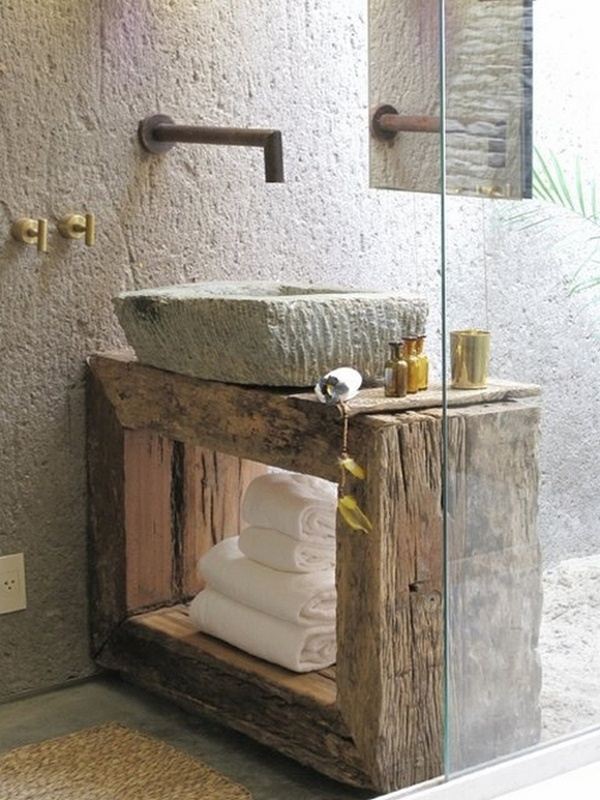 Salle de bain rustique bois massif déco campagne